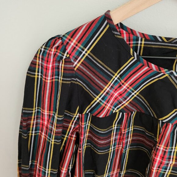 J.Crew Tartan Puff-Sleeve Top in Stretch Poplin - Picture 3 of 11